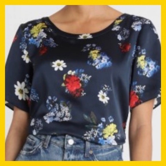 Banana Republic "Patrizia Floral" Navy Top XS NEW - Picture 1 of 11